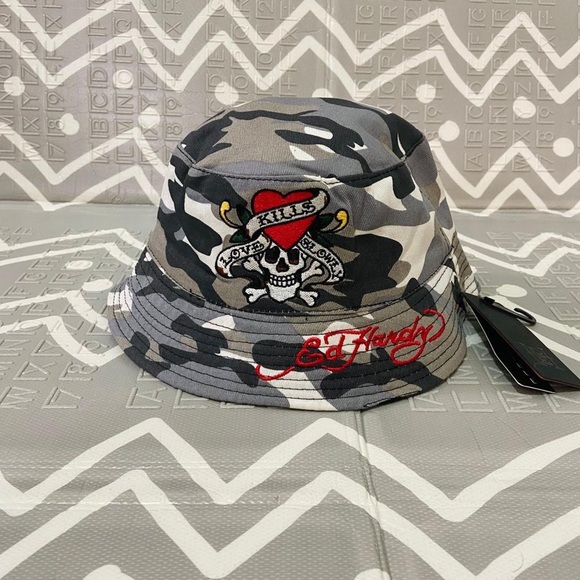 Ed hardy graphic reversible bucket camo army hat - Picture 1 of 6